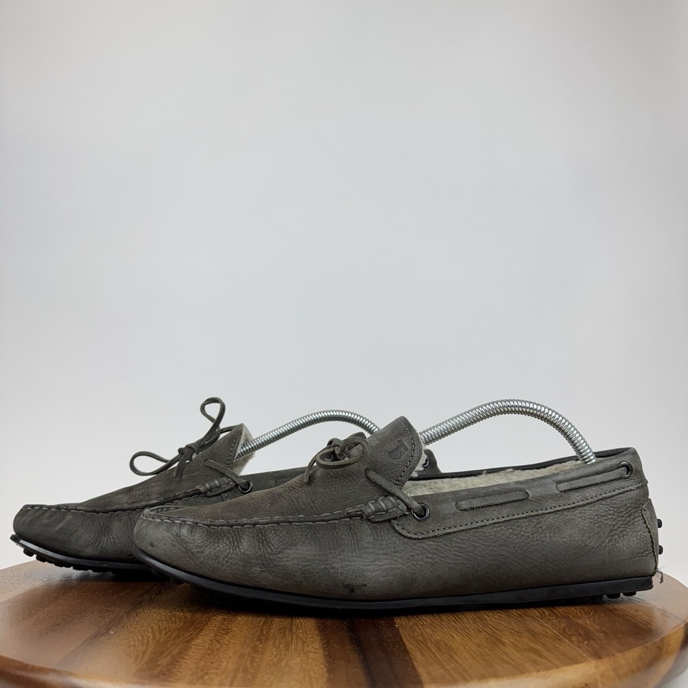 Mens Tods Taupe Nubuck Faux Fur Lined Casual Driving Loafers Shoes Size 9 D - Picture 2 of 9